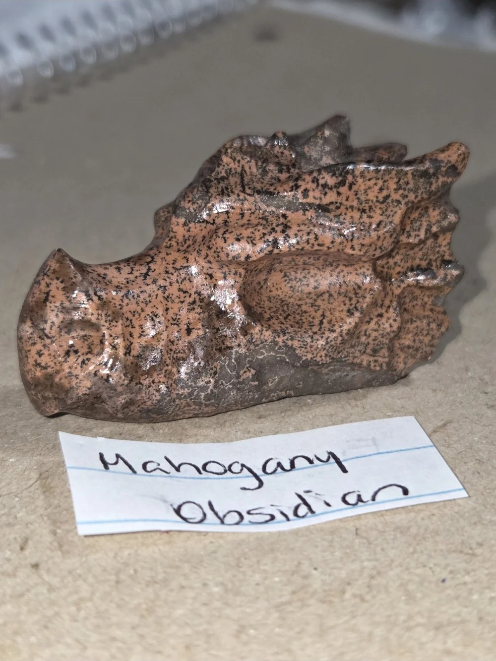 Detailed Mahogany Obsidian Crystal Carved Dragon Head Stone Sculpture Decor